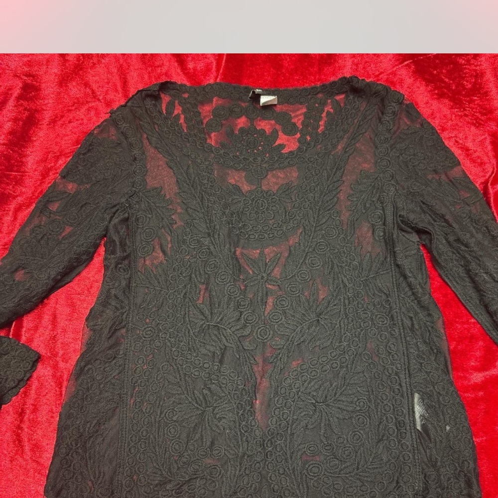 Black sheer  Lace Long Sleeve Top